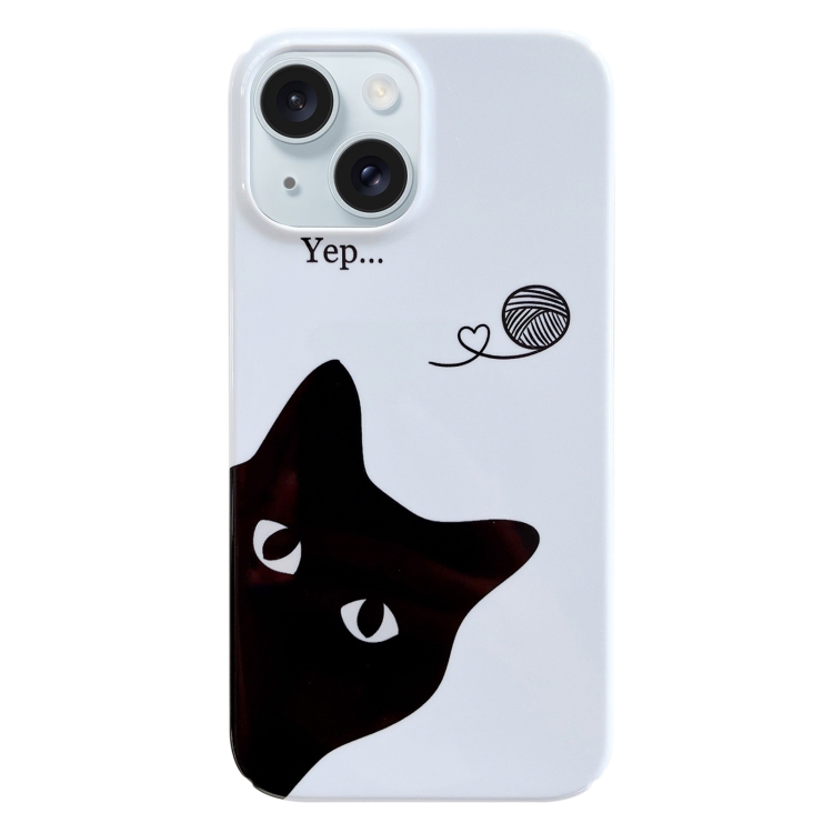 

For iPhone 15 Painted Pattern PC Phone Case(Black Cat)