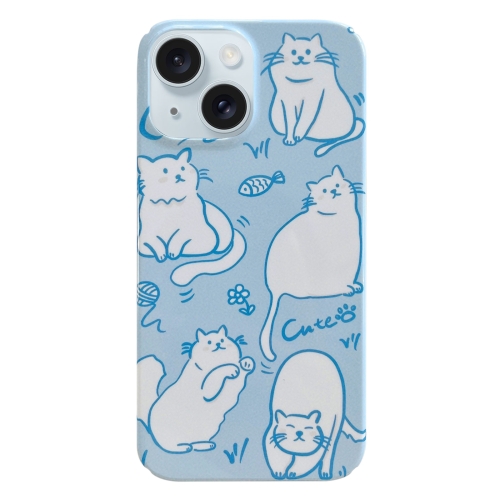 

For iPhone 15 Plus Painted Pattern PC Phone Case(Funny Cat)