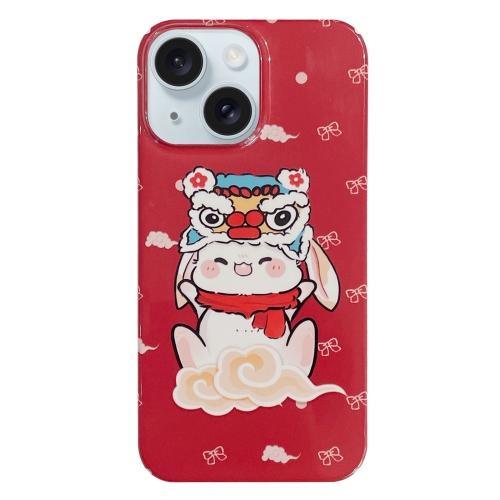 

For iPhone 15 Plus Painted Pattern PC Phone Case(Bunny Red)
