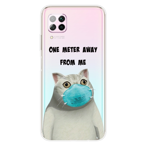 For Huawei P40 Lite Coloured Drawing Pattern Highly Transparent TPU Protective Case(Mask Cat)