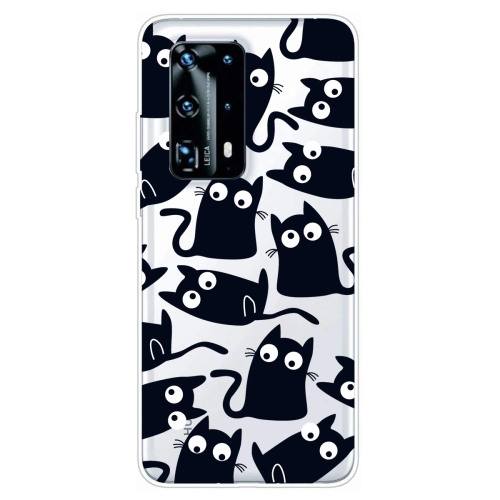 For Huawei P40 Pro+ Coloured Drawing Pattern Highly Transparent TPU Protective Case(Black Cat)
