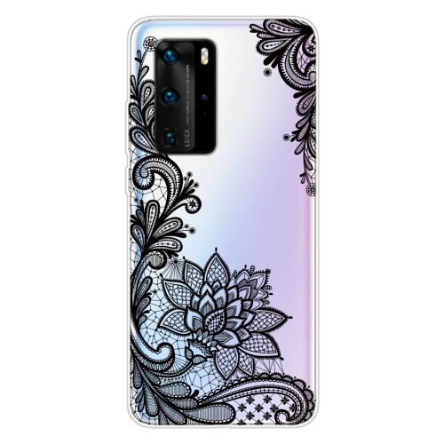 For Huawei P40 Pro Coloured Drawing Pattern Highly Transparent TPU Protective Case(Black Rose)