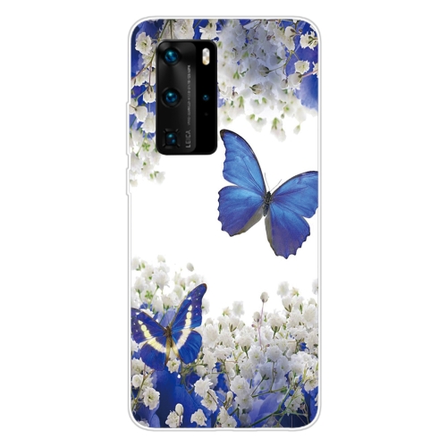 For Huawei P40 Pro Coloured Drawing Pattern Highly Transparent TPU Protective Case(Purple Butterfly)