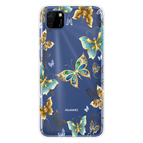 For Huawei Y5p (2020) Coloured Drawing Pattern Highly Transparent TPU Protective Case(Golden Butterfly)