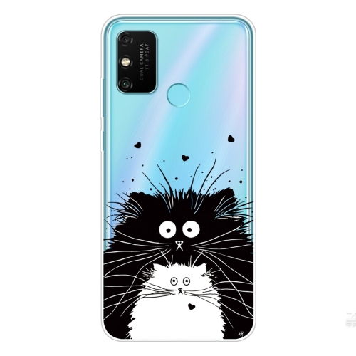 For Huawei Honor 9A Coloured Drawing Pattern Highly Transparent TPU Protective Case(Black White Rat)