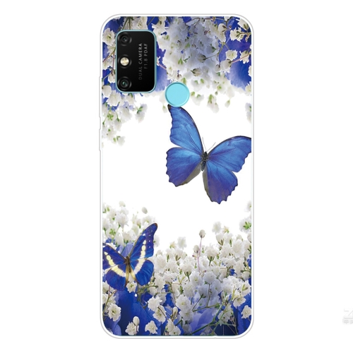 For Huawei Honor 9A Coloured Drawing Pattern Highly Transparent TPU Protective Case(Purple Butterfly)