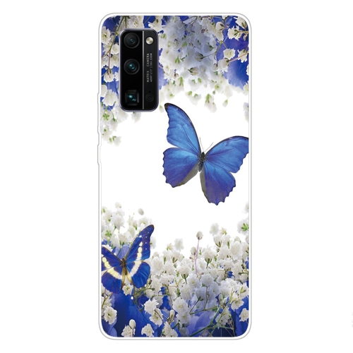 For Huawei Honor 30S Coloured Drawing Pattern Highly Transparent TPU Protective Case(Purple Butterfly)