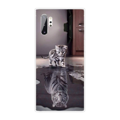 For Samsung Galaxy Note 10+ Coloured Drawing Pattern Highly Transparent TPU Protective Case(Cat Tiger)