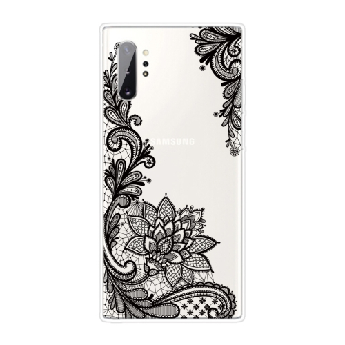 For Samsung Galaxy Note 10+ Coloured Drawing Pattern Highly Transparent TPU Protective Case(Black Rose)
