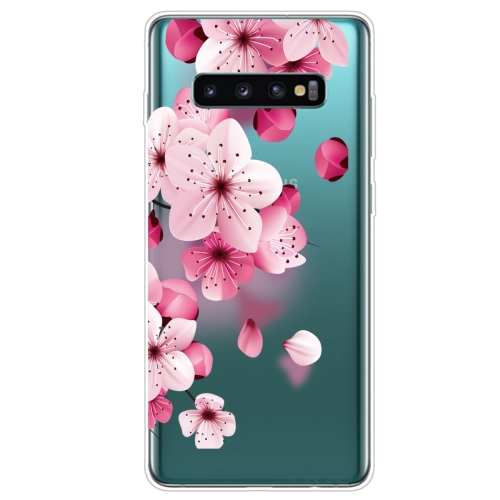 For Samsung Galaxy S10+ Coloured Drawing Pattern Highly Transparent TPU Protective Case(Cherry Blossoms)