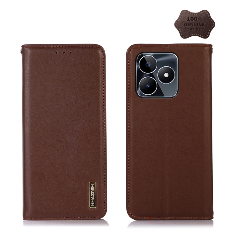 

For Realme C53/Narzo N53 KHAZNEH Nappa Top Layer Cowhide Leather Phone Case(Brown)