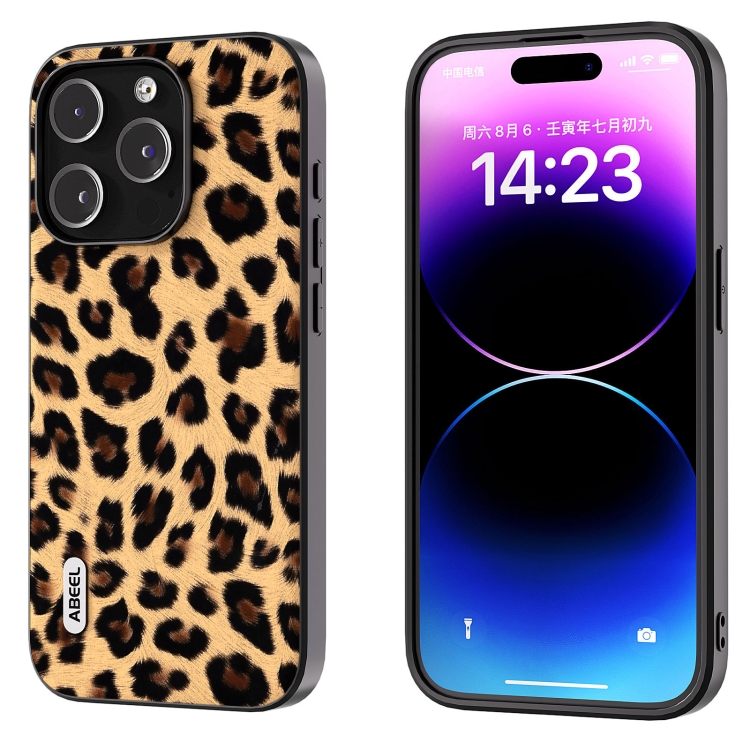 

For iPhone 15 Pro ABEEL Black Edge Leopard Phone Case(Leopard Print)
