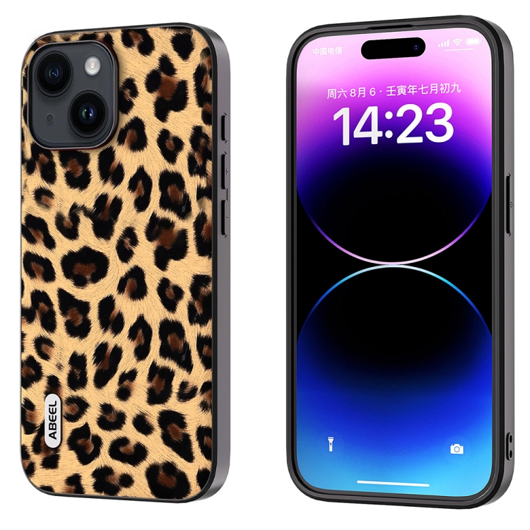 

For iPhone 14 Plus ABEEL Black Edge Leopard Phone Case(Leopard Print)