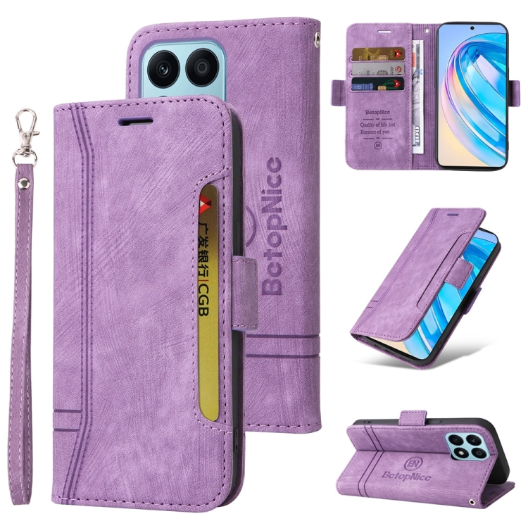 

For Honor X8a 4G BETOPNICE Dual-side Buckle Leather Phone Case(Purple)