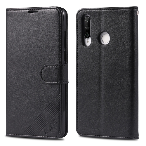 For Huawei P30 Lite / Nova 4E AZNS Sheepskin Texture Horizontal Flip Leather Case with Holder & Card Slots & Wallet(Black)