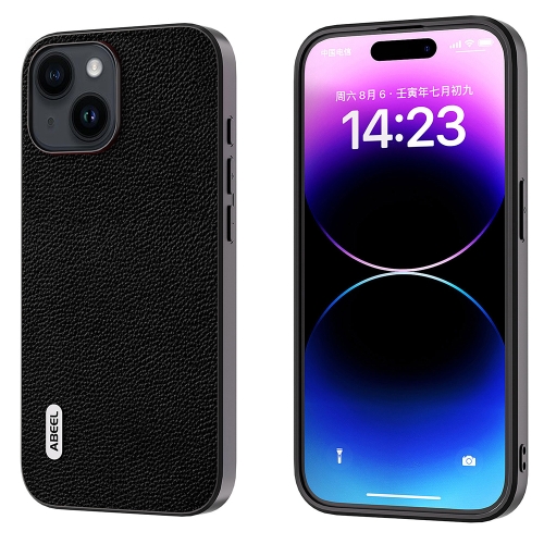 

For iPhone 14 ABEEL Black Edge Genuine Leather Mino Phone Case(Black)