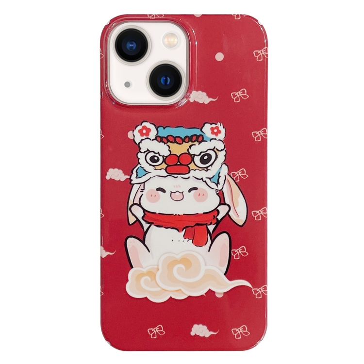 

For iPhone 13 Painted Pattern PC Phone Case(Bunny Red)