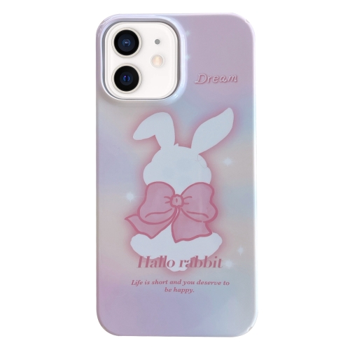 

For iPhone 12 Painted Pattern PC Phone Case(Pink Bowknot Bunny)