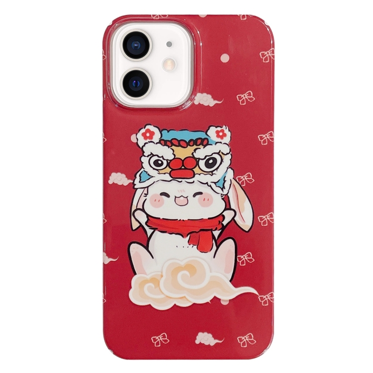 

For iPhone 12 Painted Pattern PC Phone Case(Bunny Red)