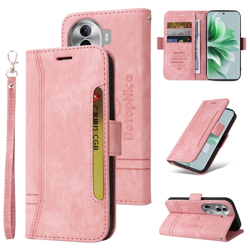 

For OPPO Reno11 Pro 5G Global BETOPNICE Dual-side Buckle Leather Phone Case(Pink)