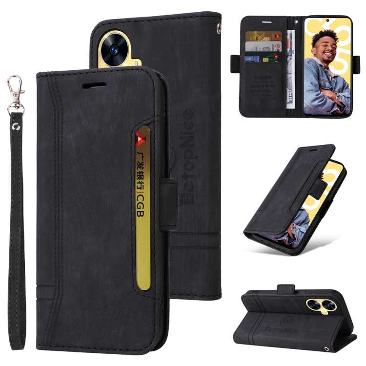 

For Realme C55 BETOPNICE Dual-side Buckle Leather Phone Case(Black)