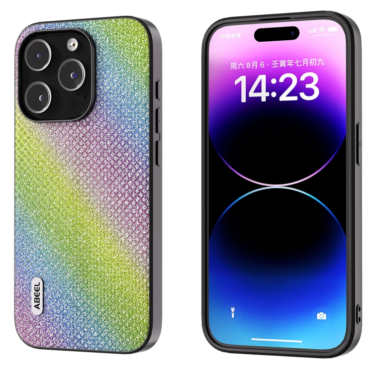 

For iPhone 15 Pro ABEEL Diamond Black Edge Phone Case(Rainbow Diamond)