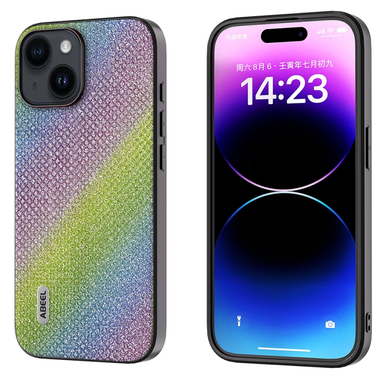 

For iPhone 14 ABEEL Diamond Black Edge Phone Case(Rainbow Diamond)