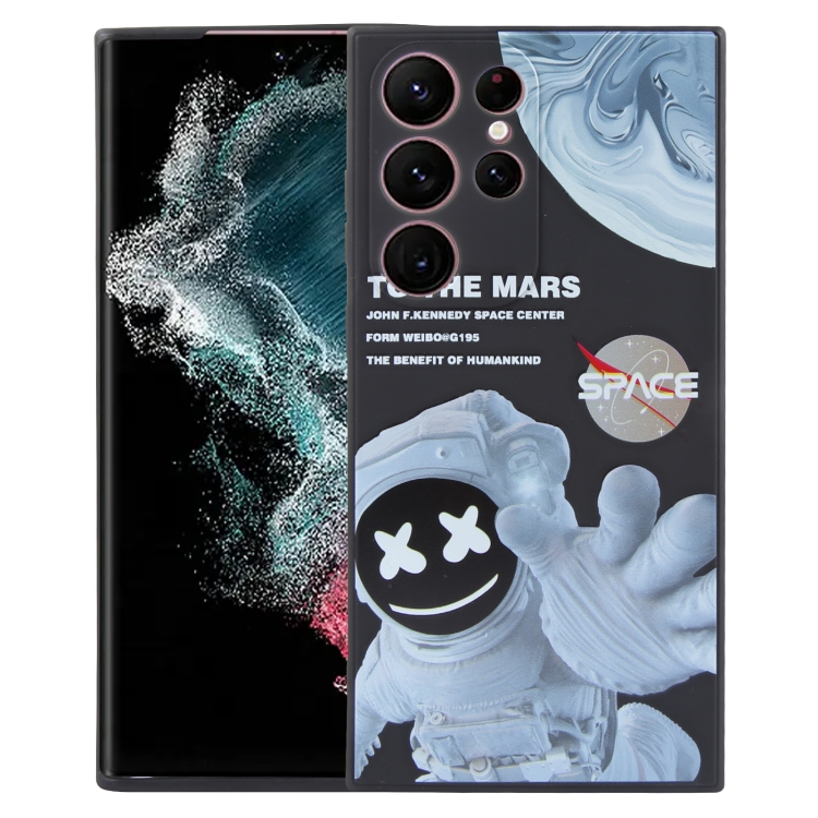 

For Samsung Galaxy S22 Ultra 5G Martian Astronaut Pattern Shockproof Phone Case(Black)