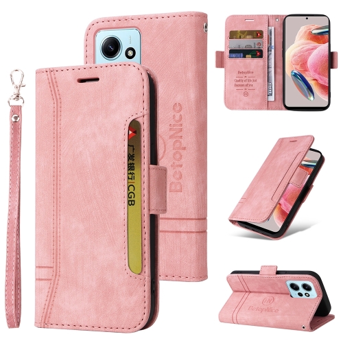 

For Xiaomi Redmi Note 12 4G Global BETOPNICE Dual-side Buckle Leather Phone Case(Pink)