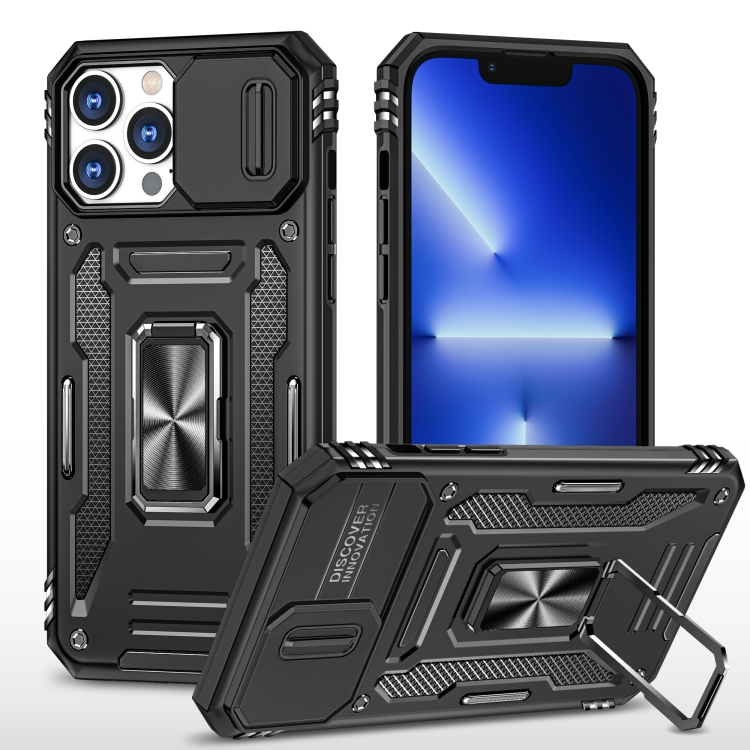 

For iPhone 15 Pro Max Armor PC + TPU Camera Shield Phone Case(Black)