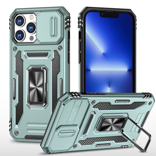 

For iPhone 15 Pro Armor PC + TPU Camera Shield Phone Case(Alpine Green)