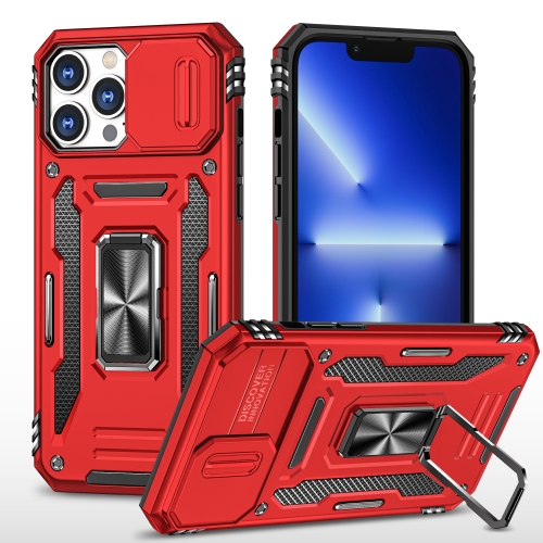 

For iPhone 15 Pro Armor PC + TPU Camera Shield Phone Case(Red)