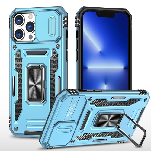 

For iPhone 15 Pro Armor PC + TPU Camera Shield Phone Case(Light Blue)