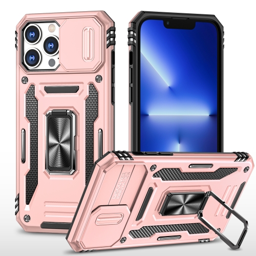 

For iPhone 15 Pro Armor PC + TPU Camera Shield Phone Case(Rose Gold)