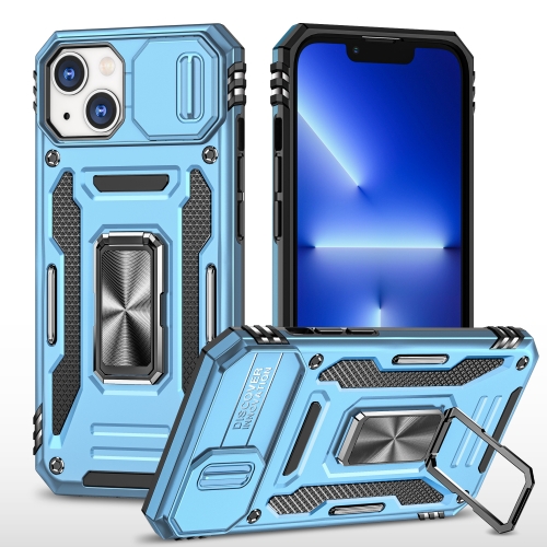 

For iPhone 15 Armor PC + TPU Camera Shield Phone Case(Light Blue)