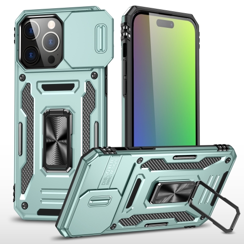 

For iPhone 16 Pro Max Armor PC + TPU Camera Shield Phone Case(Alpine Green)