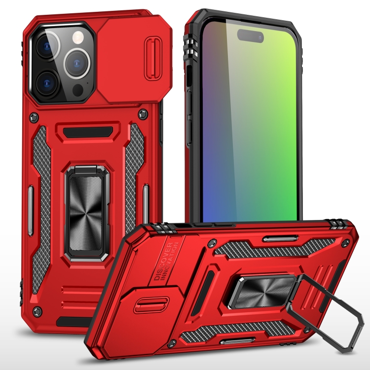 

For iPhone 16 Pro Armor PC + TPU Camera Shield Phone Case(Red)