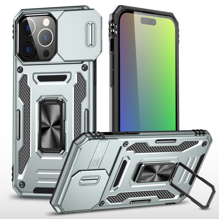 

For iPhone 16 Pro Armor PC + TPU Camera Shield Phone Case(Grey)