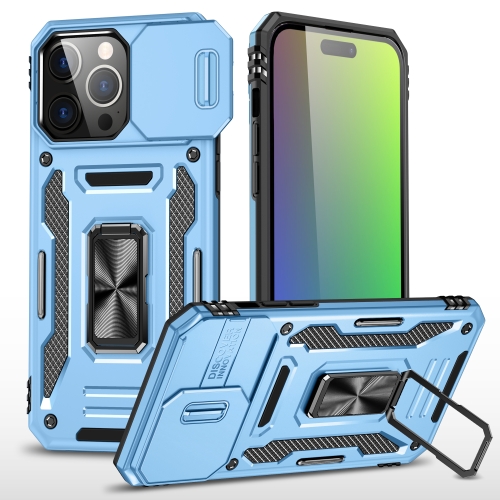 

For iPhone 16 Pro Armor PC + TPU Camera Shield Phone Case(Light Blue)