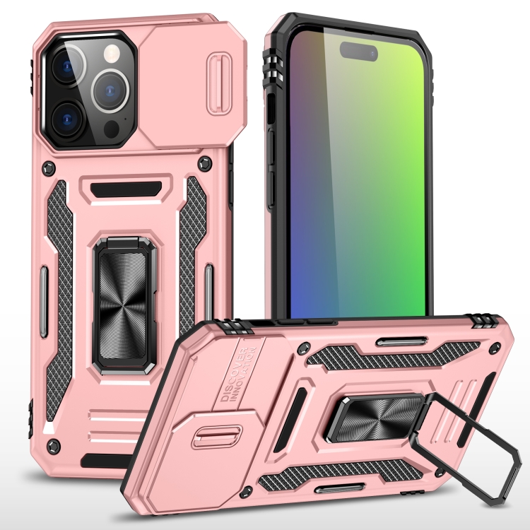 

For iPhone 16 Pro Armor PC + TPU Camera Shield Phone Case(Rose Gold)