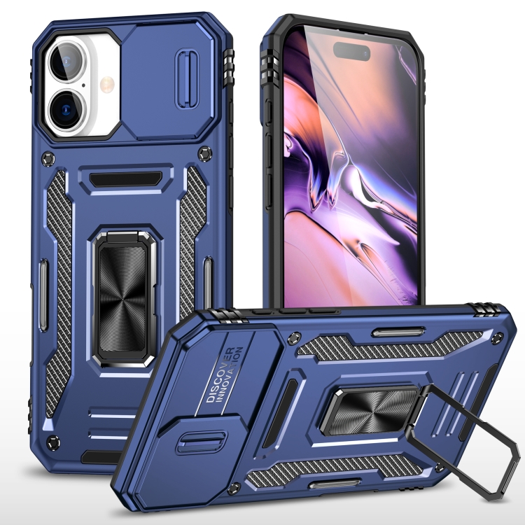 

For iPhone 16 Plus Armor PC + TPU Camera Shield Phone Case(Navy Blue)