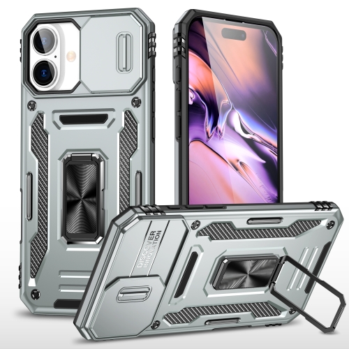 

For iPhone 16 Plus Armor PC + TPU Camera Shield Phone Case(Grey)