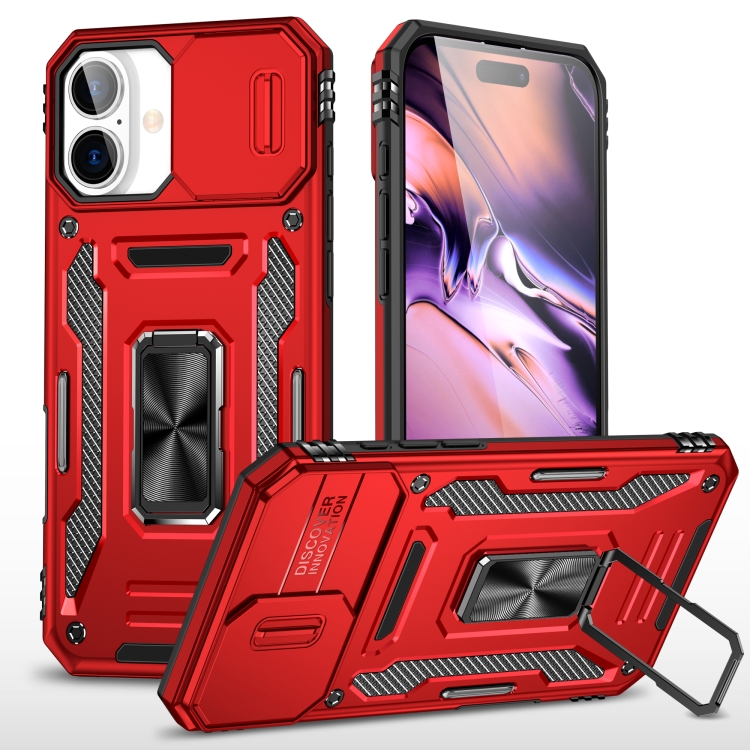 

For iPhone 16 Armor PC + TPU Camera Shield Phone Case(Red)