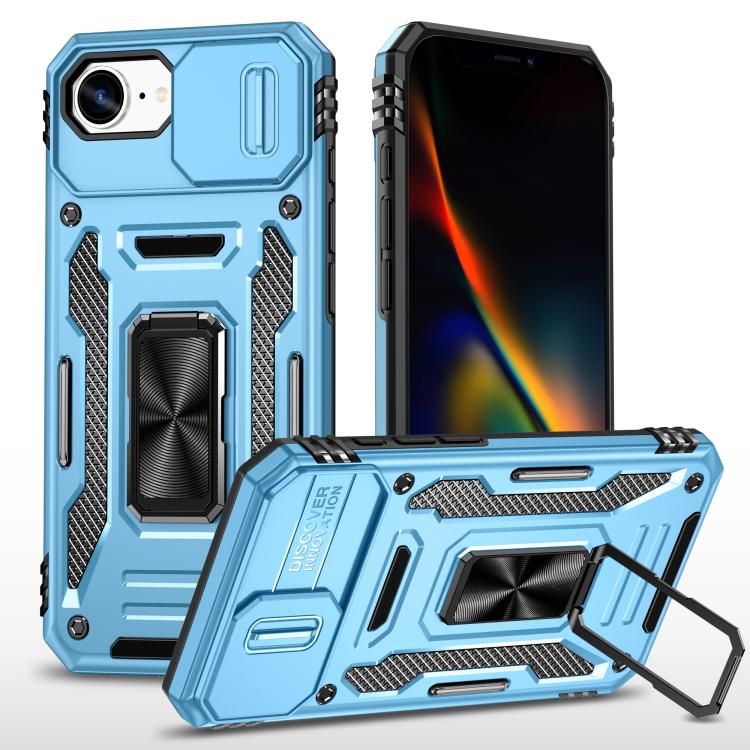

For iPhone 16e Armor PC + TPU Camera Shield Phone Case(Light Blue)