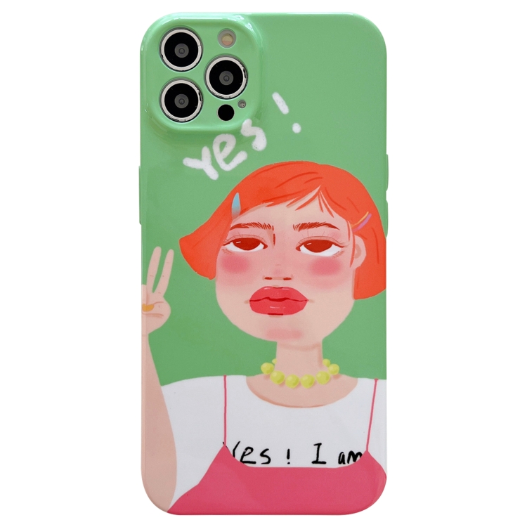 

For iPhone 14 Pro Max Precise Hole TPU Phone Case(Short Hair Girl)