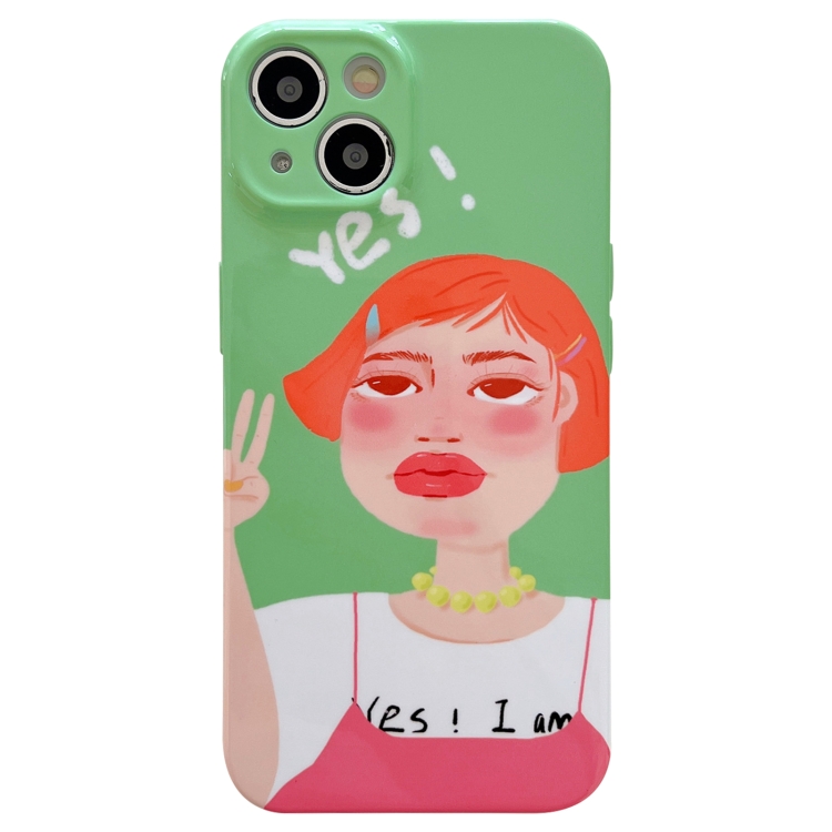 

For iPhone 14 Precise Hole TPU Phone Case(Short Hair Girl)