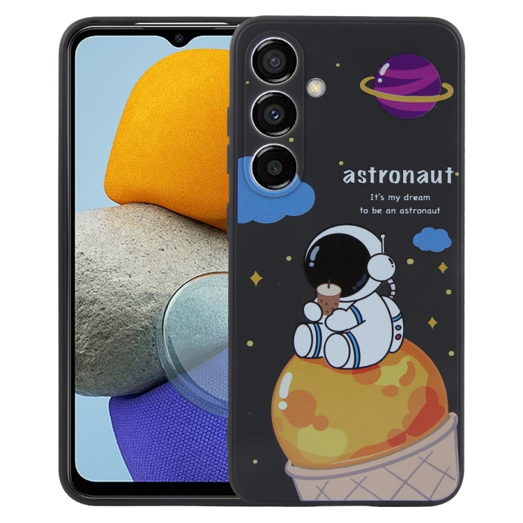 

For Samsung Galaxy M23 5G / F23 5G Milk Tea Astronaut Pattern Liquid Silicone Phone Case(Black)