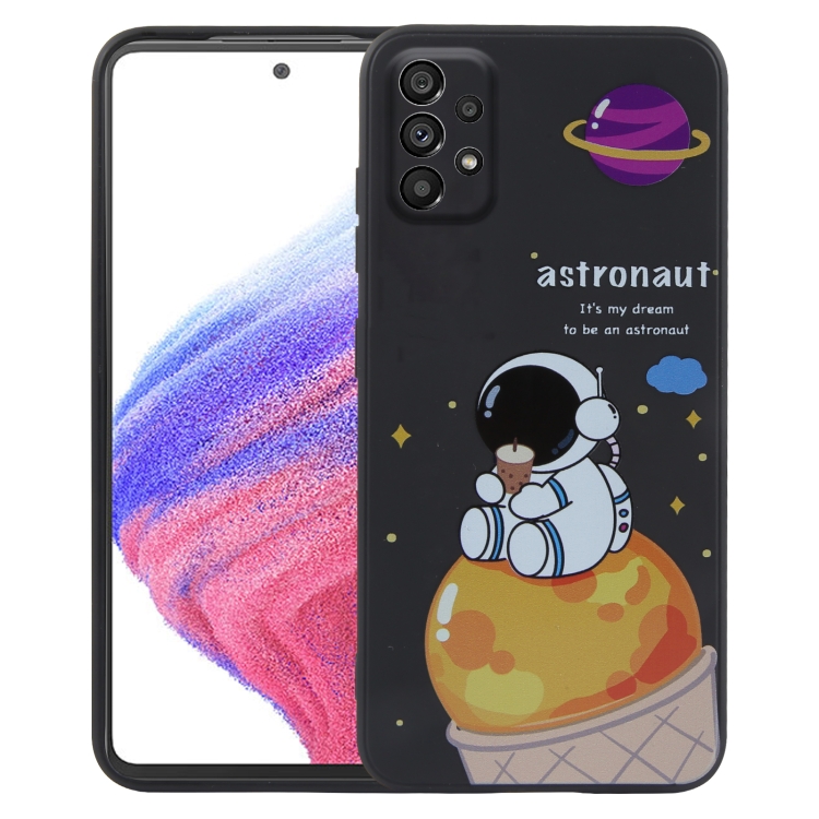 

For Samsung Galaxy A53 5G Milk Tea Astronaut Pattern Liquid Silicone Phone Case(Black)