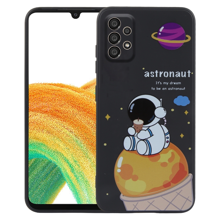 

For Samsung Galaxy A33 5G Milk Tea Astronaut Pattern Liquid Silicone Phone Case(Black)