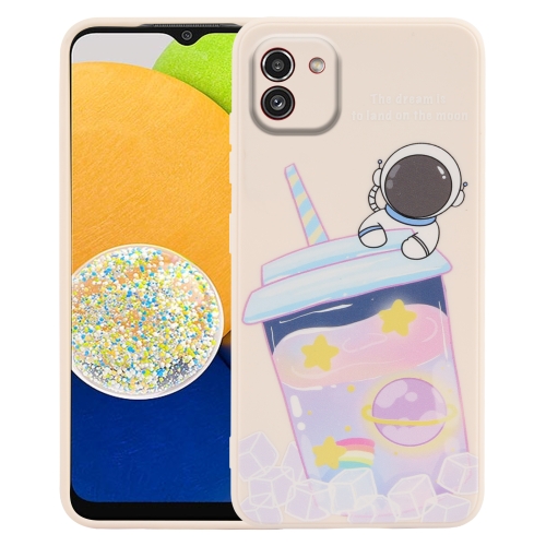 

For Samsung Galaxy A03 Milk Tea Astronaut Pattern Liquid Silicone Phone Case(White)